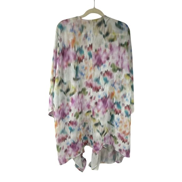 Torrid Size 3 Open Front Sheer Kimono Cardigan Watercolor Floral Drape - Picture 3 of 7